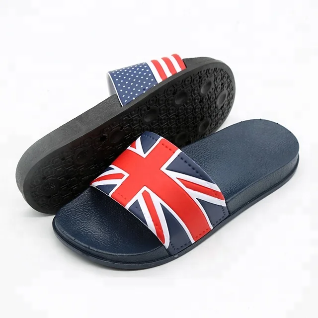 
Custom Logo Blue Flag Color PVC PCU Slide Sandals Slipper 