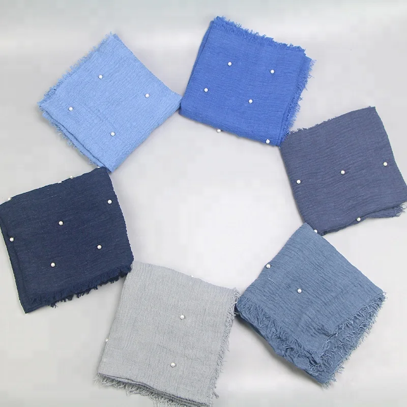 
Fashion Crinkle Cotton Women Tassel Pearl Muslim Hijab Head Scarf 