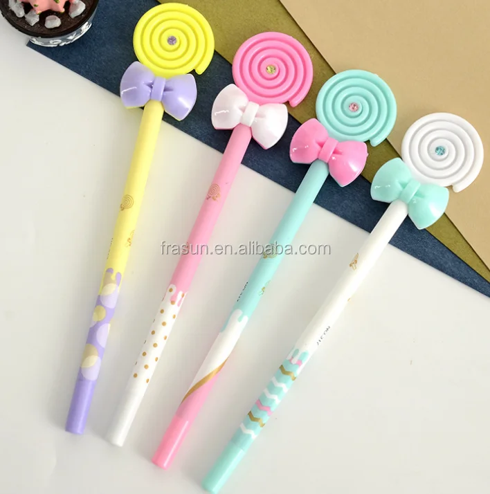 girls favorite cute lollipop and butterfly plastic gel pen kids lovely bow plastic gel pen