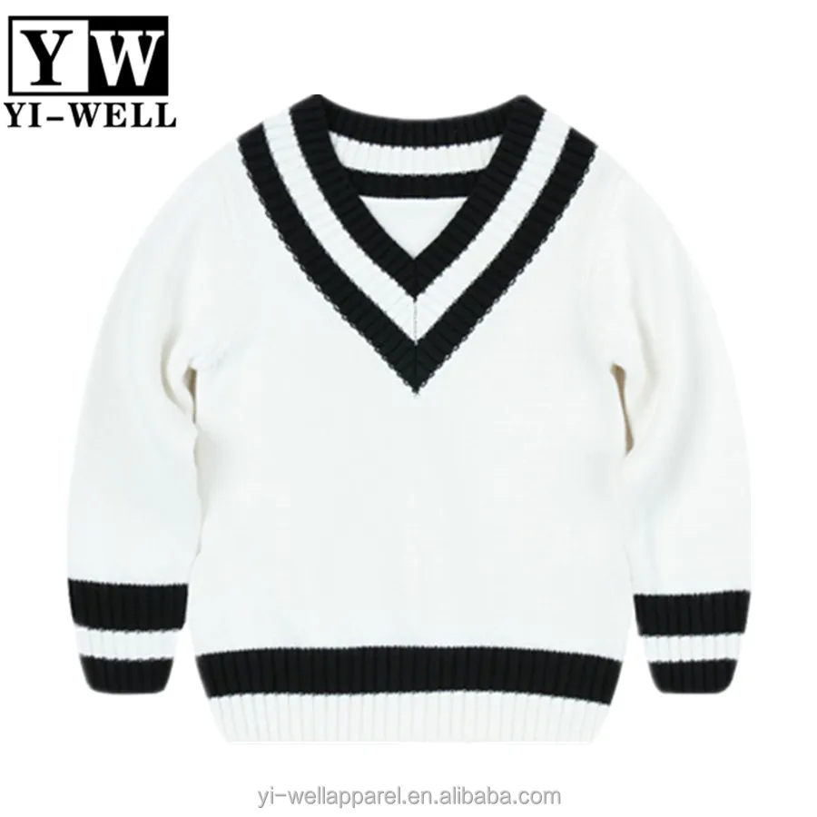 Primary kids school uniform acrylic knit V neck pullover sweater