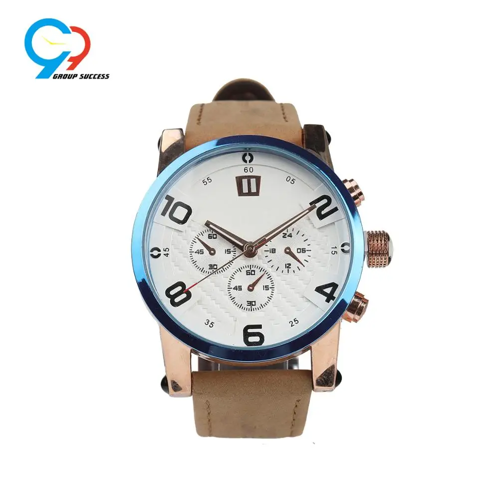 Rose gold plated genuine leather strap watch Japan Miyota man watch