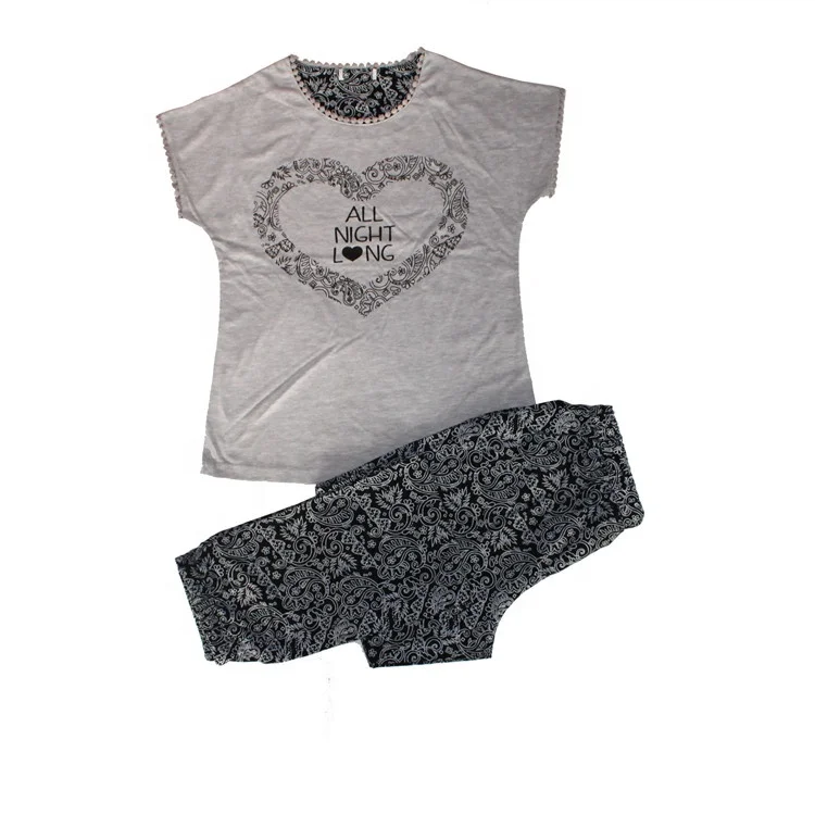 Trendy 100 cotton summer short sleeve pyjama tops and bottoms