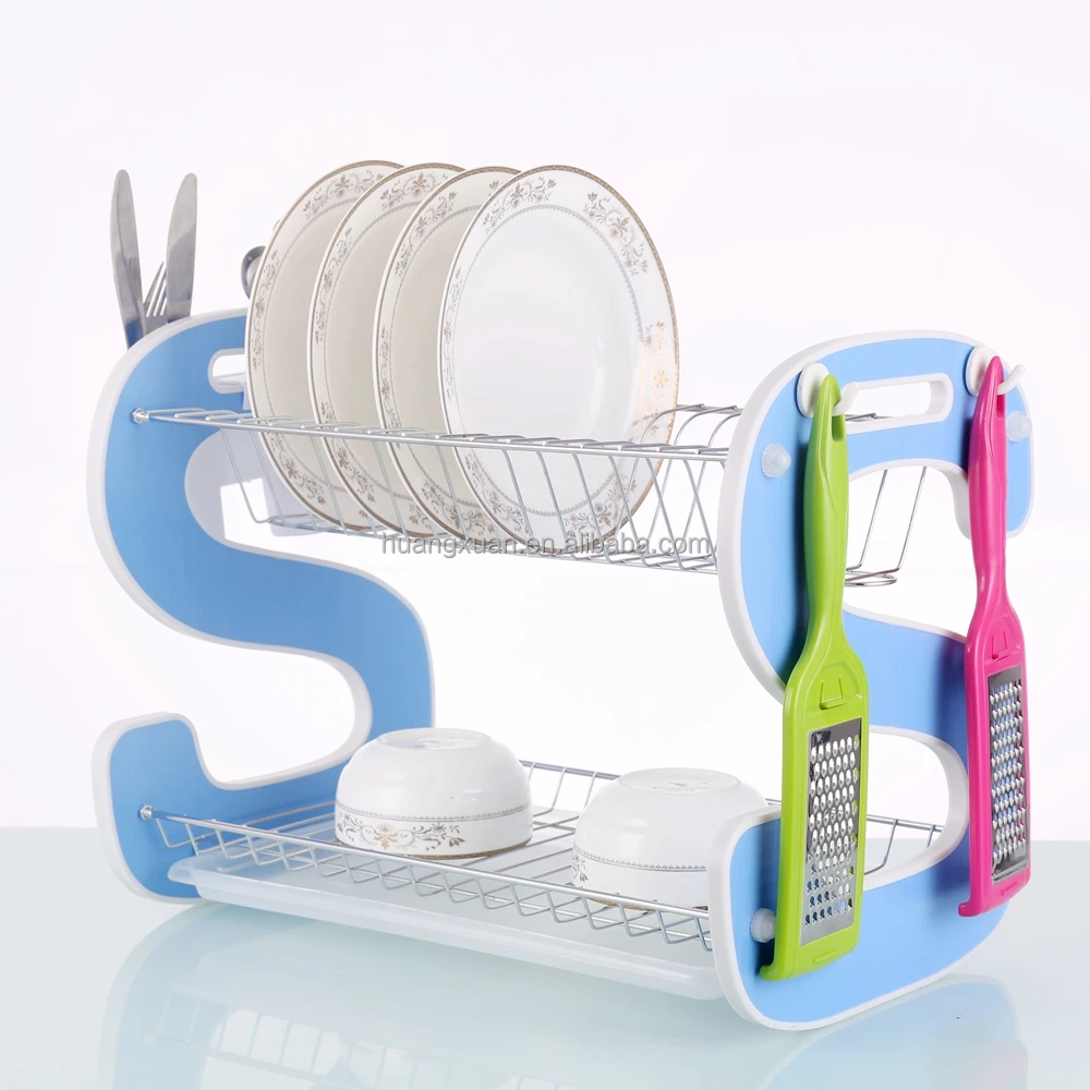 
2 tier antique wood wall plate rack WL242 