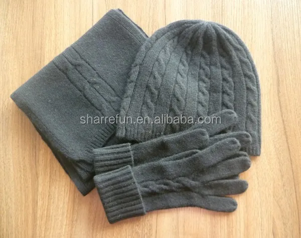 
wholesale 7gg cable knitted 100% pure cashmere gloves 