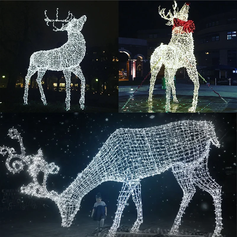 Outdoor giant large life size animal deer lighted reindeer lights for plaza Christmas decoration