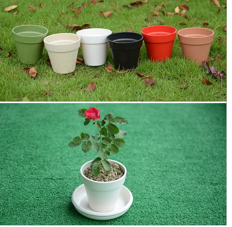 Wholesale High quality Wooden style bamboo fiber round garden flower pot