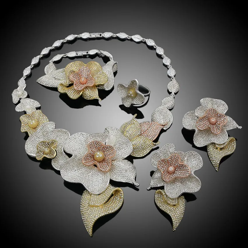 Yulaili модные ювелирные изделия золотые и серебряные цветы розовое золото серебряное ожерелье браслет кольцо серьги Ювелирные наборы для