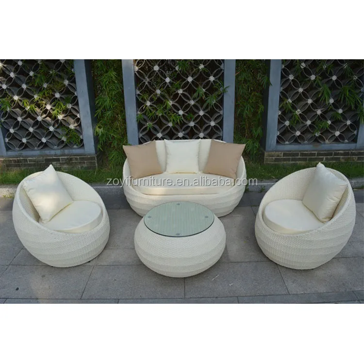 
4pcs Outdoor Garden PE Round Rattan Furniture Wicker Egg chairs And Table Set 