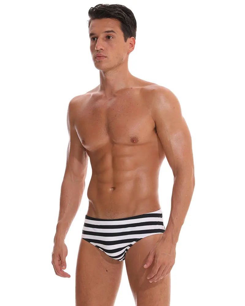 Custom swimwear black and white stripe men sexy swim briefs