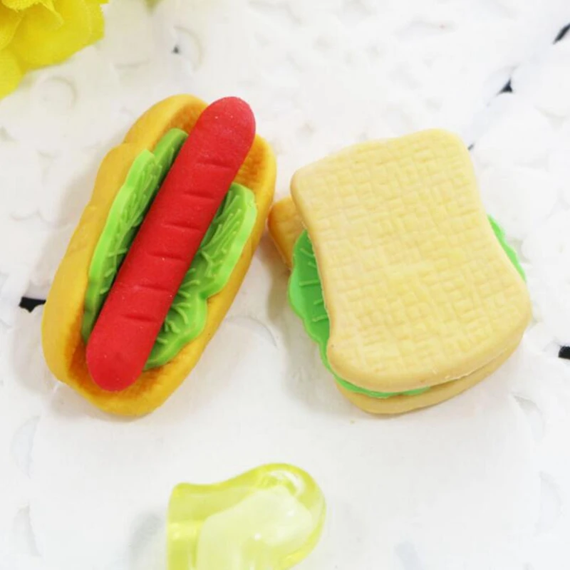 
Yiwu Supplier New Type Food Eraser Hamburg heat slices Eraser 