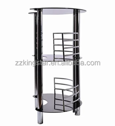 
3 layer tempered glass contemporary curved bar table with metal standing 