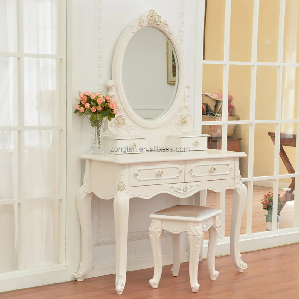 
D1701 luxury classic modern bedroom vanity table writing desk wooden dressing table with mirror and stool bedroom dresser 