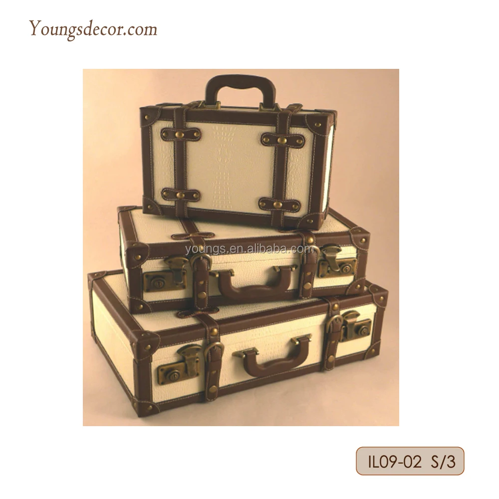 
Decorative Wooden Luggage Suitcase Storage Trunk Sets with PU Faux Leather Covered 