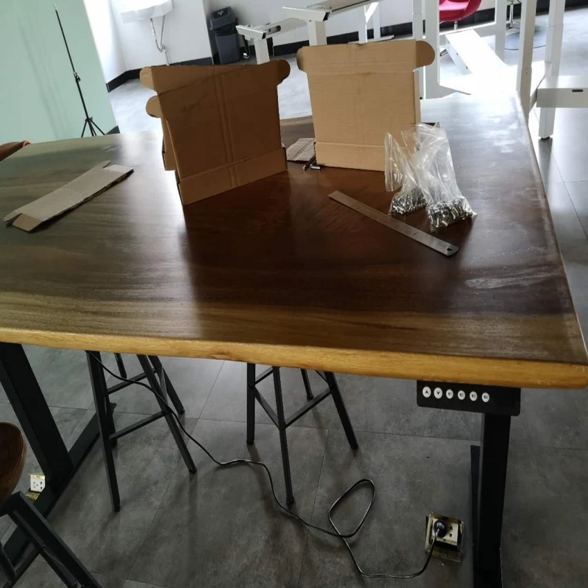 Lifting table whole solid wood for tabletop  leg with double motor three-section type