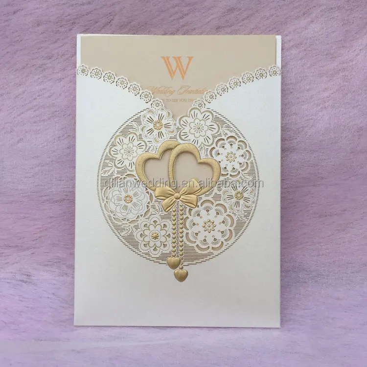 
Laser cut double heart design chinese wedding invitation card 