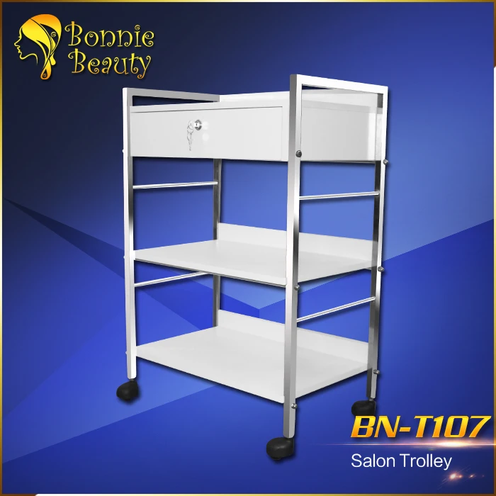 Белая закрывающаяся гальванизированная тележка для салона красоты с выдвижным ящиком