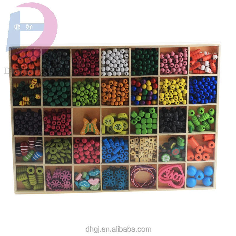 Deluxe String Along Bead Kit,Wood DIY jewelry Kit for Kids