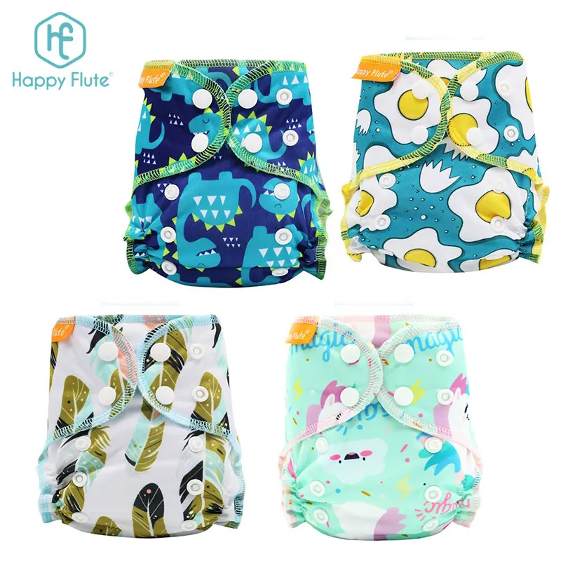 Happyflute Soft Waterproof fabric cloth diapers babies washable AIO newborn bamboo cotton diaper free sample