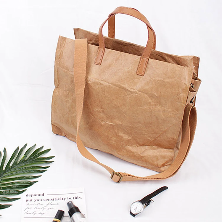 High quality casual women travel tote tyvek messenger washable kraft paper shopping bag