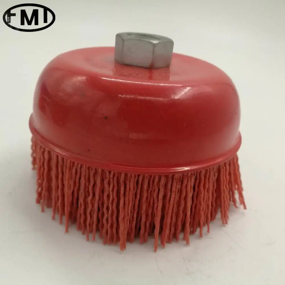FMT  5 Inches Red abrasive nylon  Wire cup brush for wood floor wire drawing