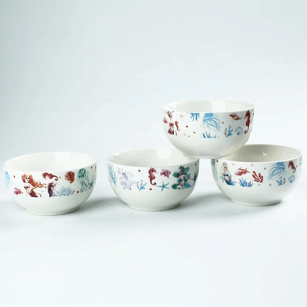 Food Grade Fish Printed Deep Salad Bowls Personalized Ceramic Cereal Bowl