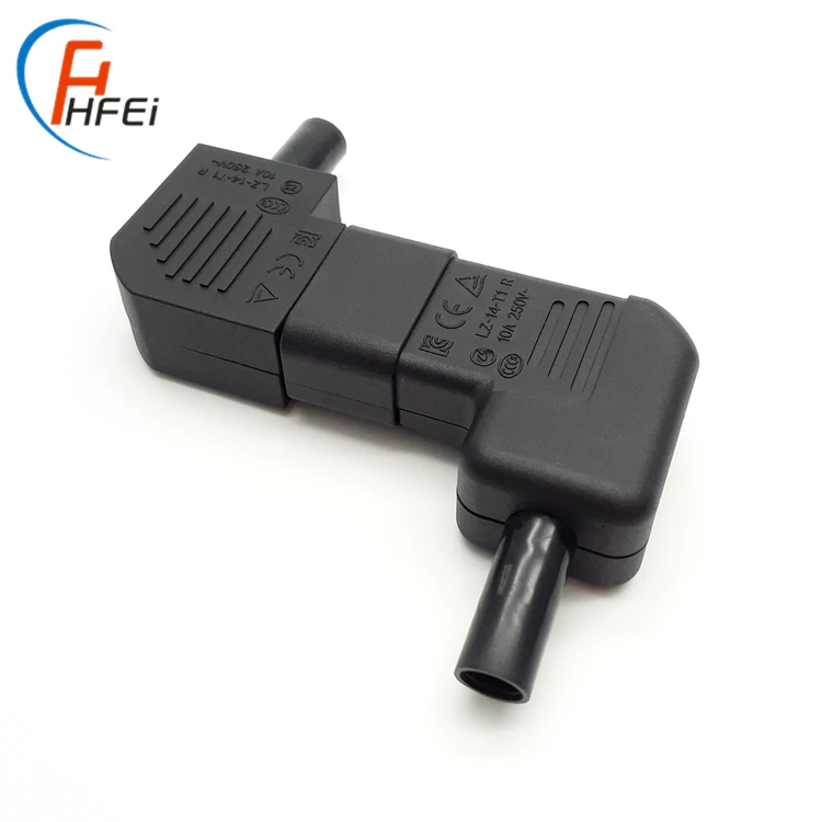 10A 250V CE marked 3 pin male female wire connector right angle 90 degrees c13 c14 angled connector