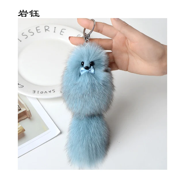 Little fox keychain toy random fashion cute fox fur ball plush keychain car keyring pendant for bag
