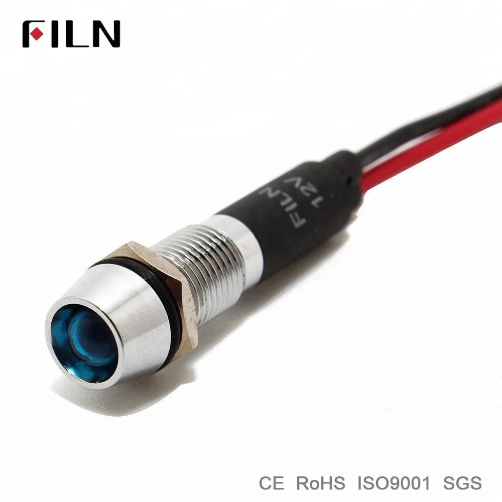 CE approved 8mm 12 volt 24V 110V 220V metal red green waterproof led panel indicator light with 20cm wire