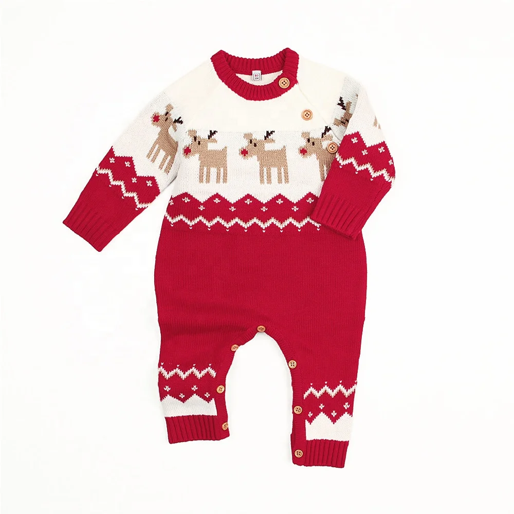 Cozy homecoming Knitted Christmas Deer baby overalls romper Jumpsuits