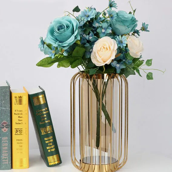 Европейская железная стеклянная ваза в форме фонаря, Золотая Геометрическая ваза, свадебное украшение