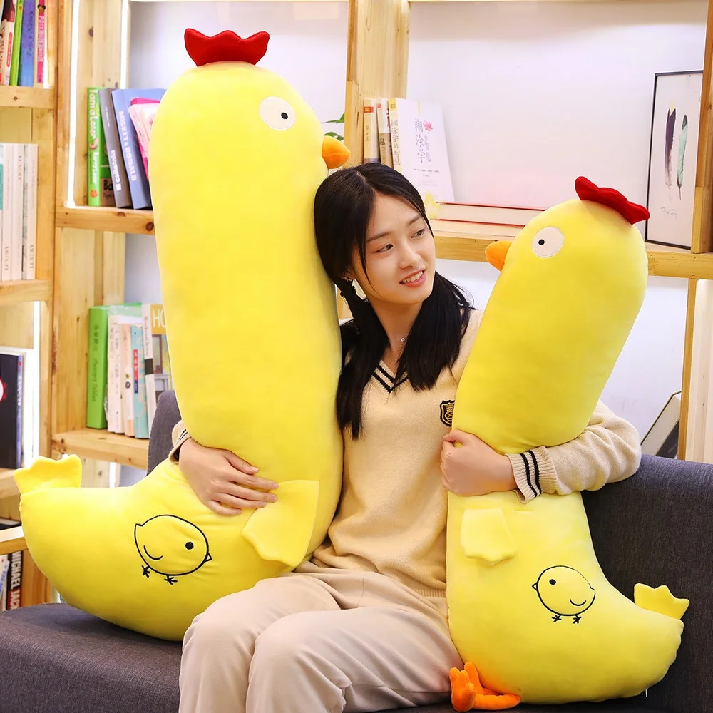 Girl sleeping long pillow birthday gift doll wholesale yellow chicken plush playing boyfriend pillow