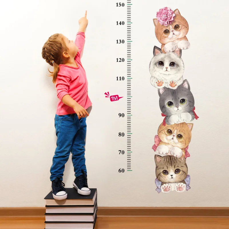 SK7178 Growth Chart Height Cats Nursery Kids Animal Wall Sticker
