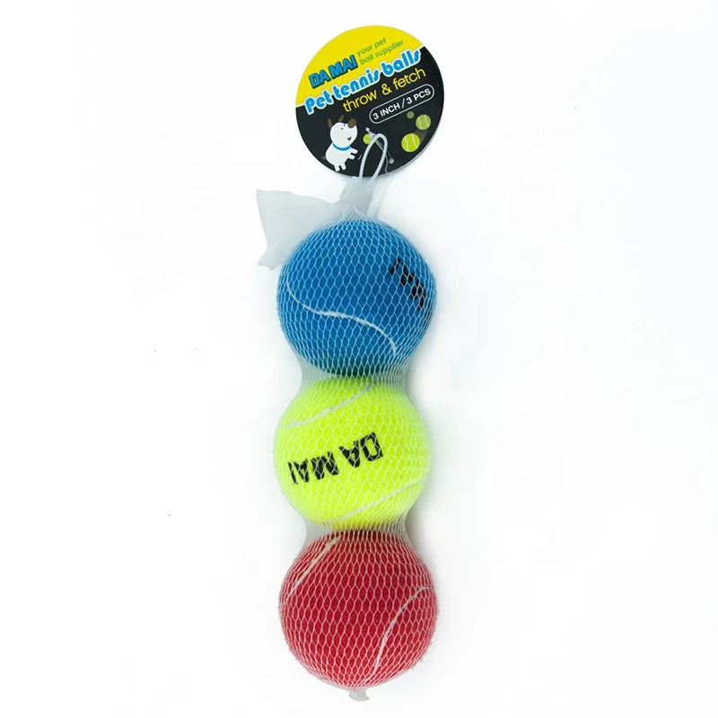 3 inch red yellow blue color pet tennis ball toy
