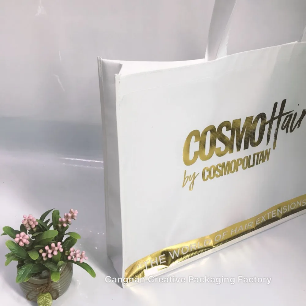 
Custom laminated gifts reusable foldable polyester shopping bag with metallic logo 