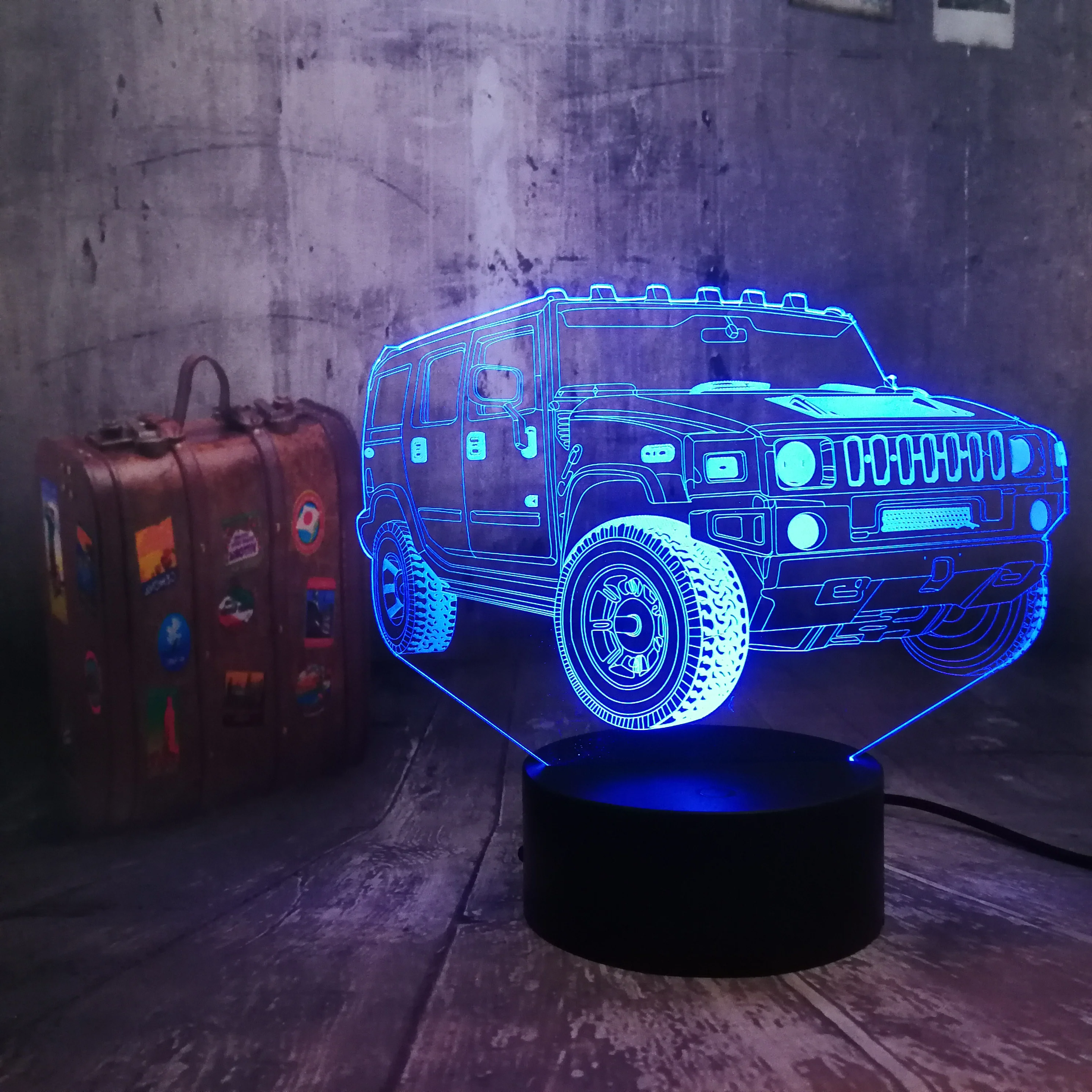 Remote Control  Jeep Car 7 Color Dimming Gradient RGB 3D LED Night Light Boys Bedside Sleeping Male Friend Birthday Xmas Gifts