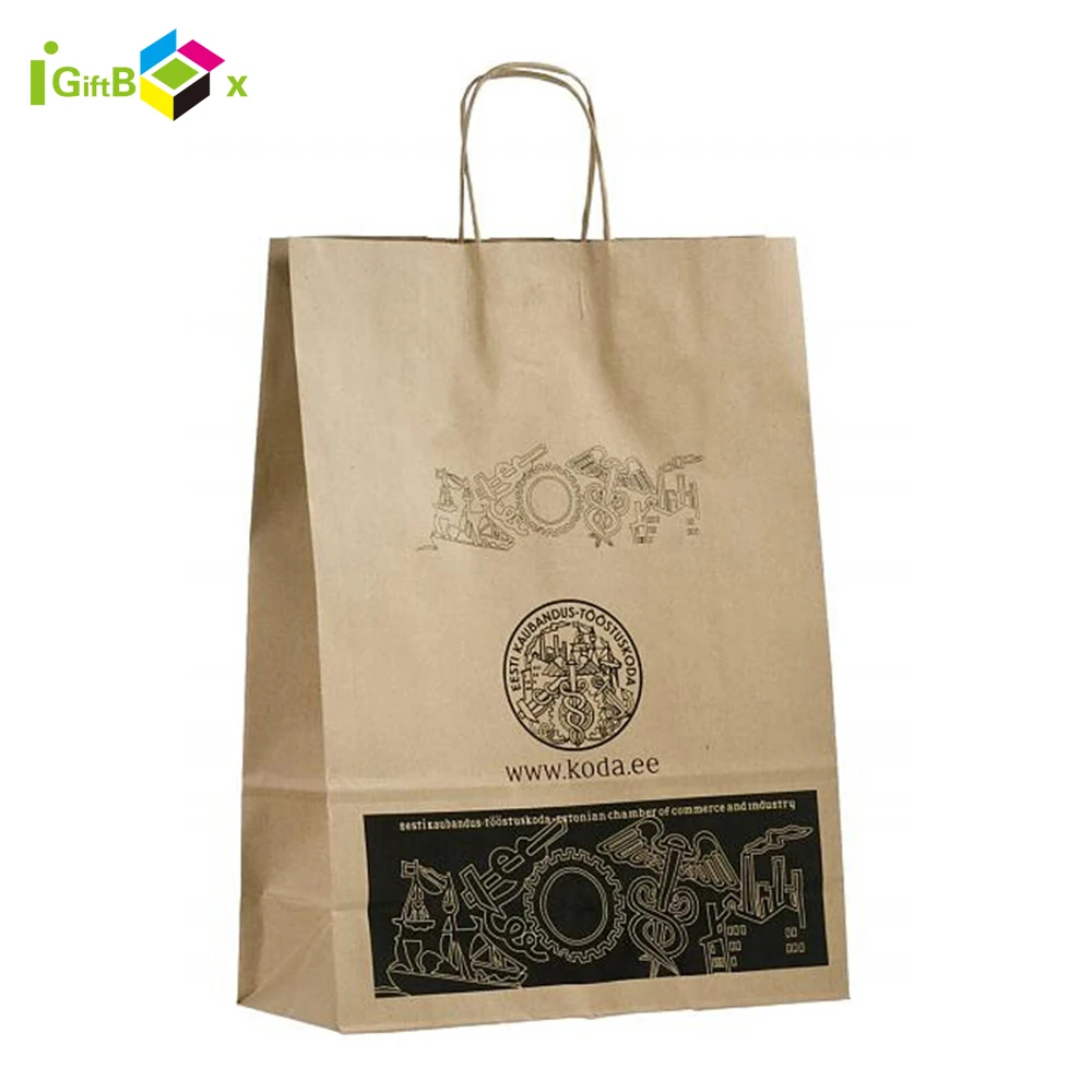 Customized Design Recycled Brown Kraft Paper Bag, Printed Shopping Craft Paper Bag With Handle For Gifts Packaging