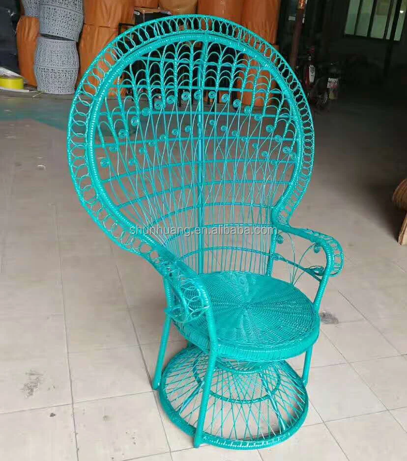 
European style peacock rattan chair blue color metal wicker chair 