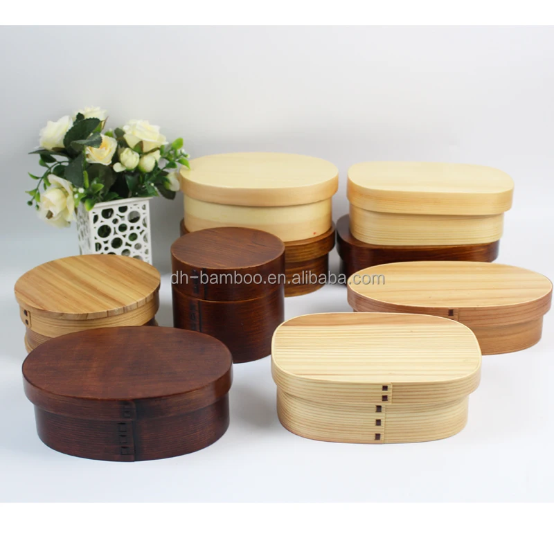 
High Quality Round Wooden Bento Lunch Box Leakproof Food Container Covering with PU Painting 