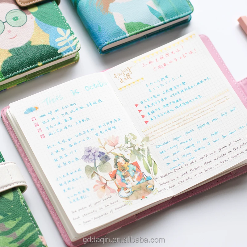 digital printing leather school diary cover page design, custom made journal diary note book