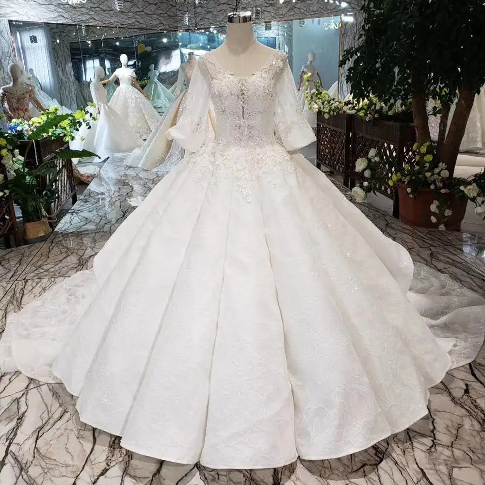 HTL269 Jancember wedding dress bridal gown long sleeve fashion dress for bride puff girl custom made wedding gown