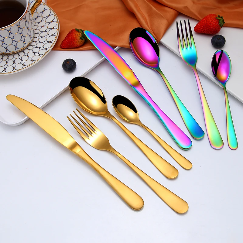 Набор золотых столовых приборов, набор золотых столовых приборов из нержавеющей стали 18/0, свадебный набор столовых приборов