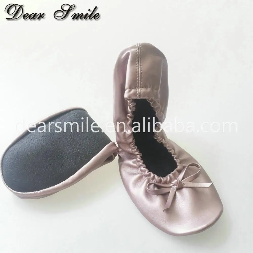 Rose Gold Popular lady folding ballerina shoes cheap disposable fold up ballet for wedding gift