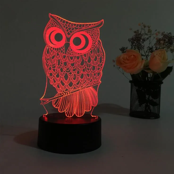 Wholesale Gift Indoor Decoration Remote Control Owl Shape 3D Illusion Lamp Night Light