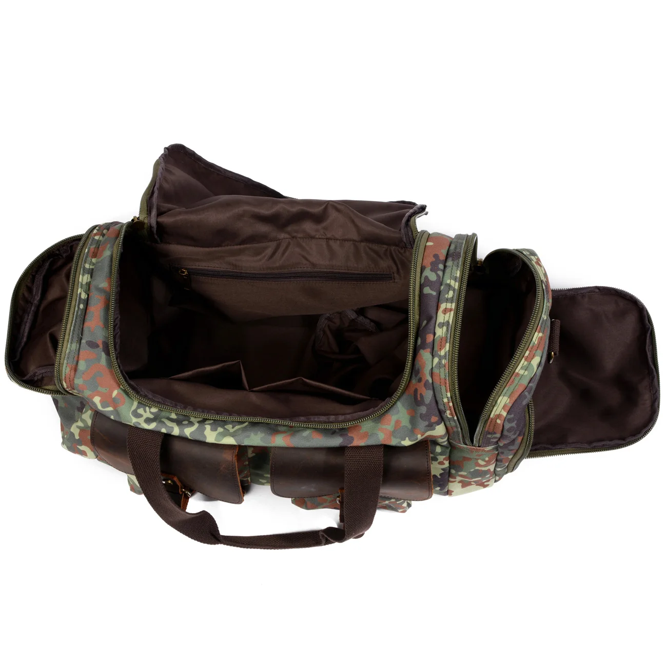 New Large Capacity  Camouflage Fabric With Crazy horse leather Luggage  MensTote Weekend Duffel