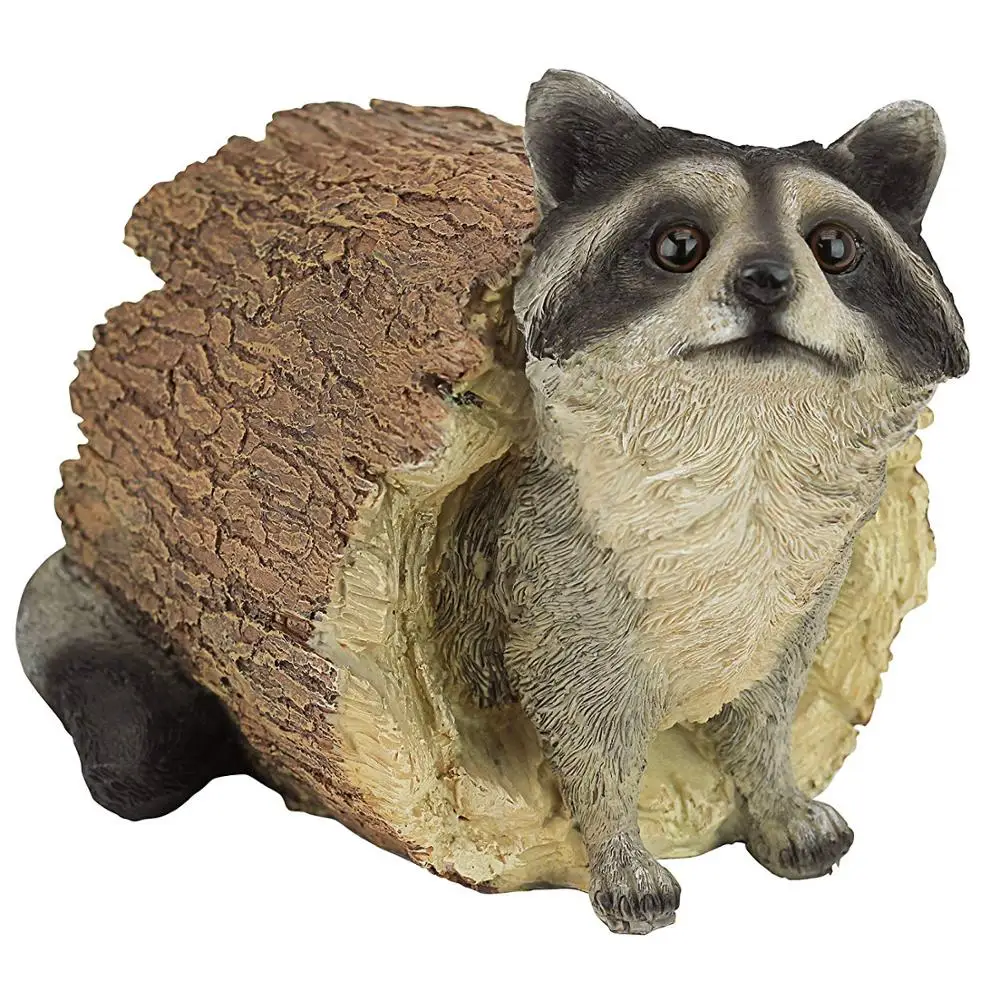 Lovely Brown Raccoon Animal Statue Polyresin Stone Figurine Garden Decoration Resin