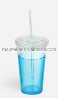 2024 year hot selling 24OZ double wall insulated plastic tumbler with spiral straw/plastic mug