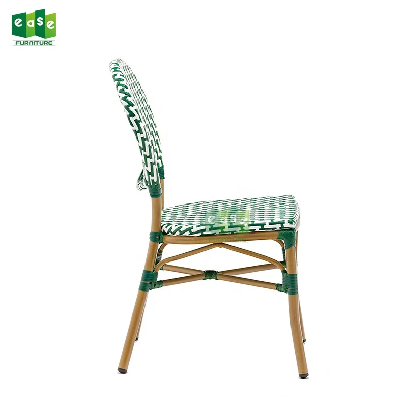 (E1184) Outdoor wicker bistro metal chair paris style for cafe restaurant