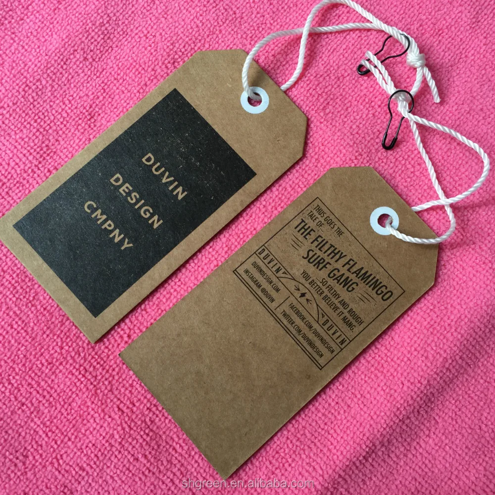 Durable washable kraft paper hangtag,natural color jeans cardboard swing tag