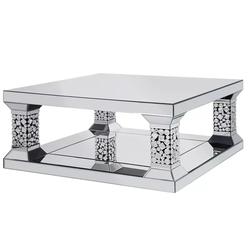 Mirrored beveled frame gems coffee table