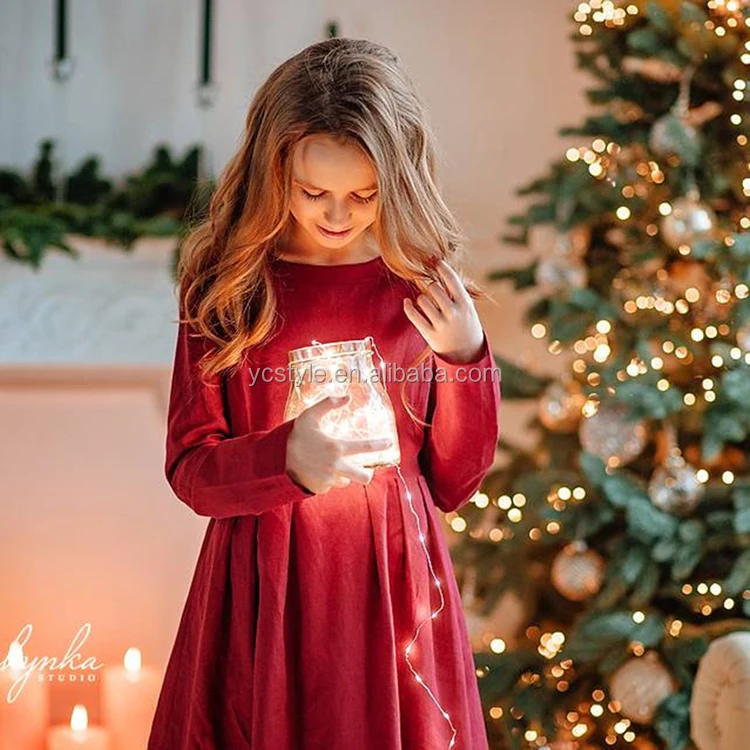 kids clothing wholesale 100% cotton Christmas dress, Girl Pinafore dress Welcome customized Christmas outfits